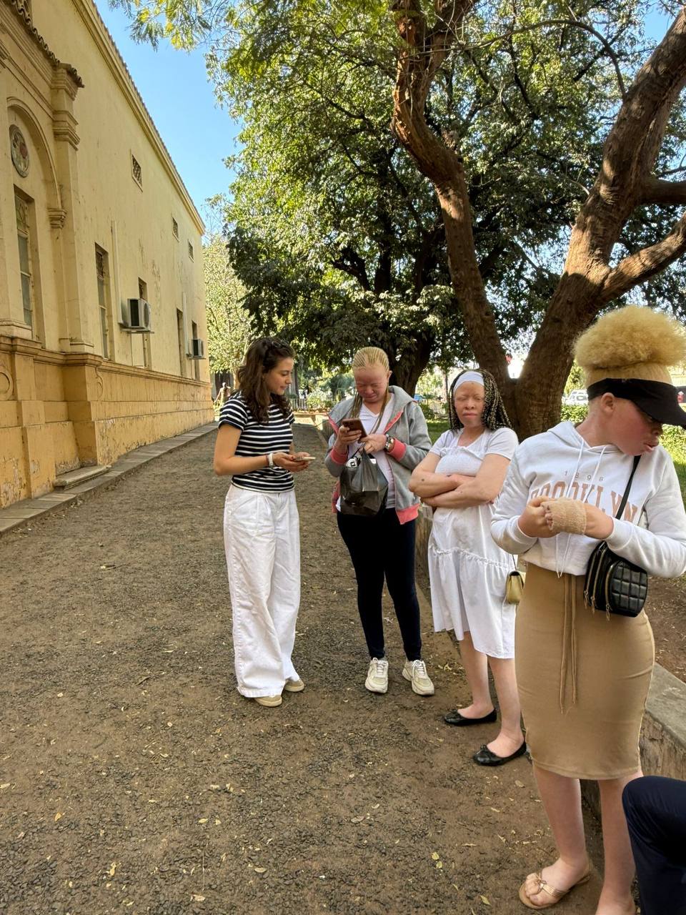 Carolina Khaskelis with members of the albinism community in Zambia